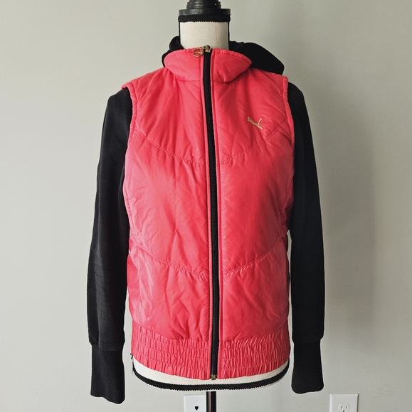 Neon pink and black puffer jacket - Picture 1 of 7